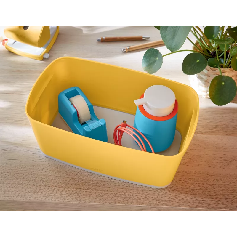 Caja de almacenamiento Leitz MyBox Cosy Small con tapa, caja de almacenamiento, amarillo, rectangular, plástico, monocromático, amarillo