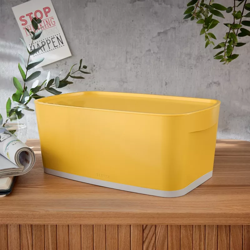 Caja de almacenamiento Leitz MyBox Cosy Small con tapa, caja de almacenamiento, amarillo, rectangular, plástico, monocromático, amarillo