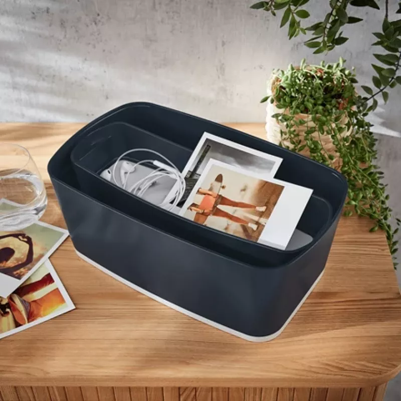Leitz MyBox Cosy bandeja organizadora larga, almacenamiento, caja de almacenamiento, gris, rectangular, plástico, monocolor, interior