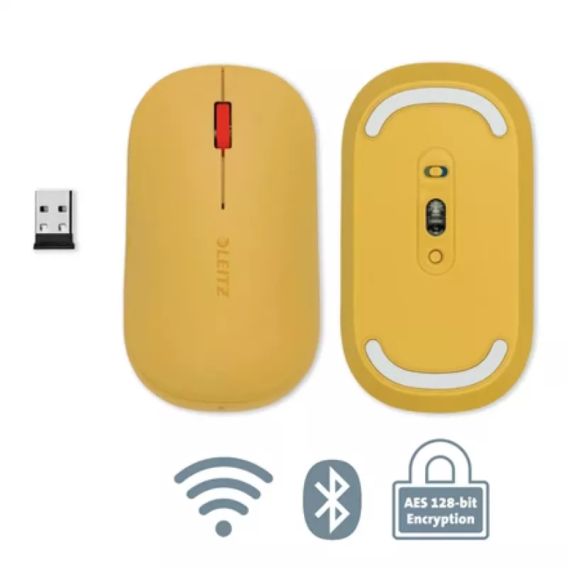 Leitz Cosy ratón inalámbrico, ambidiestro, RF Wireless + Bluetooth, 4000 DPI, naranja