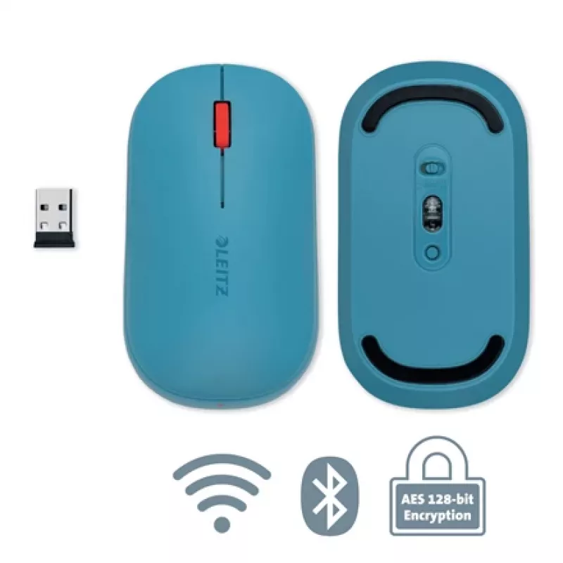 Leitz Cosy ratón inalámbrico, ambidiestro, RF Wireless + Bluetooth, 4000 DPI, azul