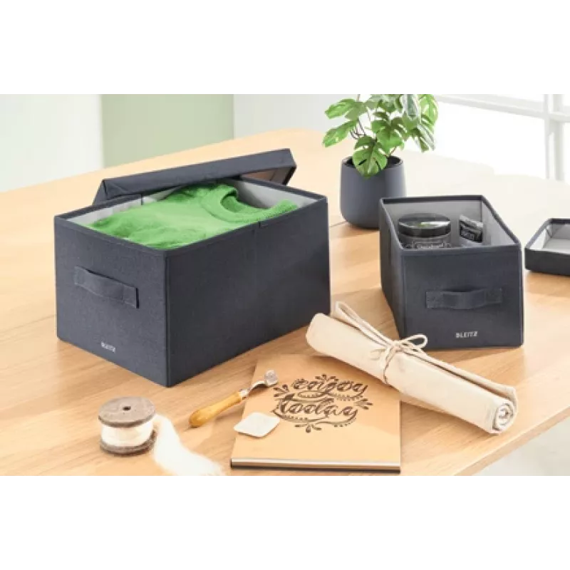 Leitz caja de almacenamiento de tela con tapa, mediana, pack de 2, caja de almacenamiento, azul, rectangular, tela, monocolor, tela