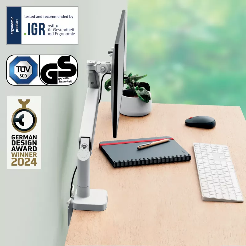Leitz Ergo brazo de monitor individual que ahorra espacio, pinza/pasacables de mesa, 9 kg, 43,2 cm (17