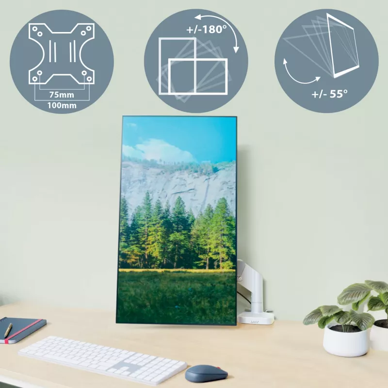 Leitz Ergo brazo de monitor individual que ahorra espacio, pinza/pasacables de mesa, 9 kg, 43,2 cm (17