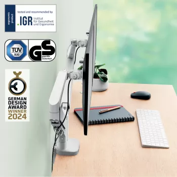 Leitz Ergo brazo doble para monitor que ahorra espacio, pinza/pasacables, 18 kg, 43,2 cm (17 inch), 81,3 cm (32 inch), 100 x 100 mm, gris