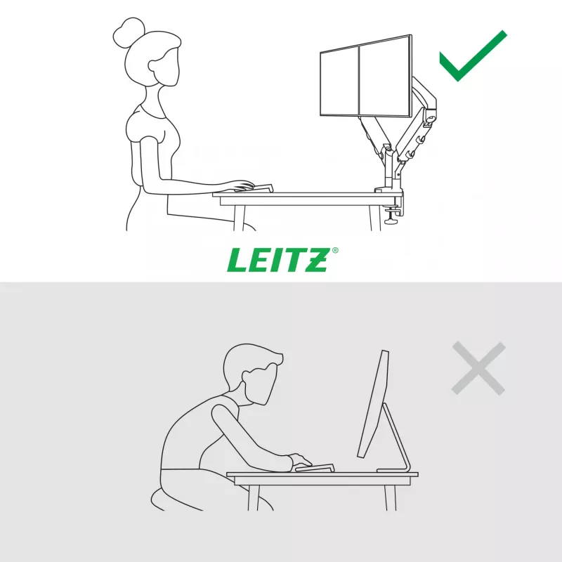 Leitz Ergo brazo doble para monitor que ahorra espacio, pinza/pasacables, 18 kg, 43,2 cm (17 inch), 81,3 cm (32 inch), 100 x 100 mm, gris