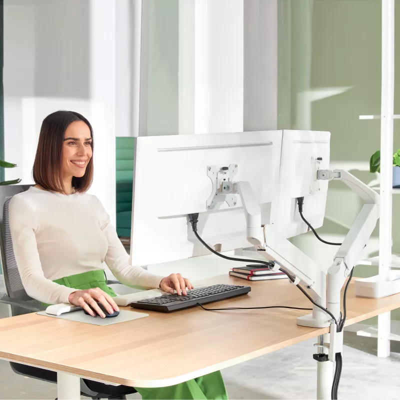 Leitz Ergo brazo doble para monitor que ahorra espacio, pinza/pasacables, 18 kg, 43,2 cm (17 inch), 81,3 cm (32 inch), 100 x 100 mm, gris