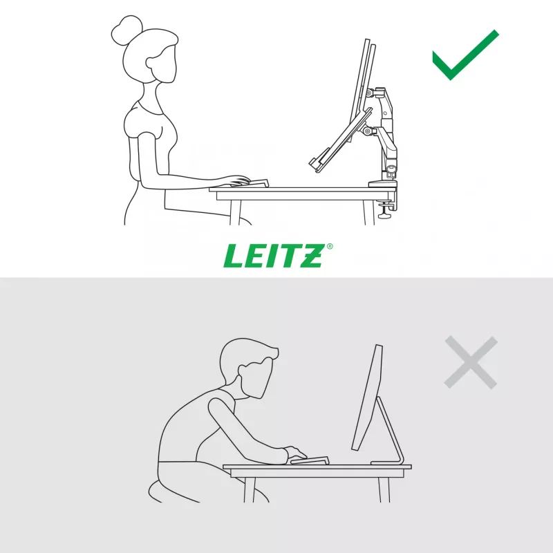 Leitz Ergo brazo doble para monitor y portátil que ahorra espacio, pinza/pasacables, 9 kg, 33 cm (13 inch), 81,3 cm (32 inch), 100 x 100 mm, gris