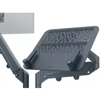 Leitz Ergo brazo doble para monitor y portátil que ahorra espacio, pinza/pasacables de mesa, 18 kg, 43,2 cm (17 inch), 81,3 cm (32 inch), 100 x 100 mm, gris oscuro