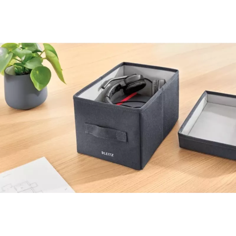 Leitz caja de almacenamiento de tela con tapa pequeña, pack de 2, caja de almacenamiento, azul, rectangular, tela, monocolor, tela