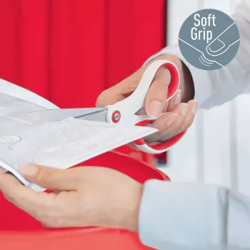 Leitz Tijeras de oficina WOW Titanium 205 mm, adultos, corte recto, unidad, rojo, blanco, acero inoxidable, tijeras de oficina