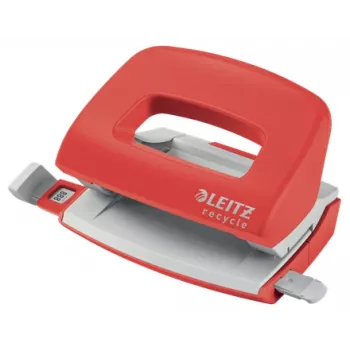 Leitz Mini perforadora NeXXt Recycle, 10 hojas, rojo, plástico, 8 cm, 5,5 mm, A4, A5, A6, Folio, US-Quart, 8 x 8 x 8 cm