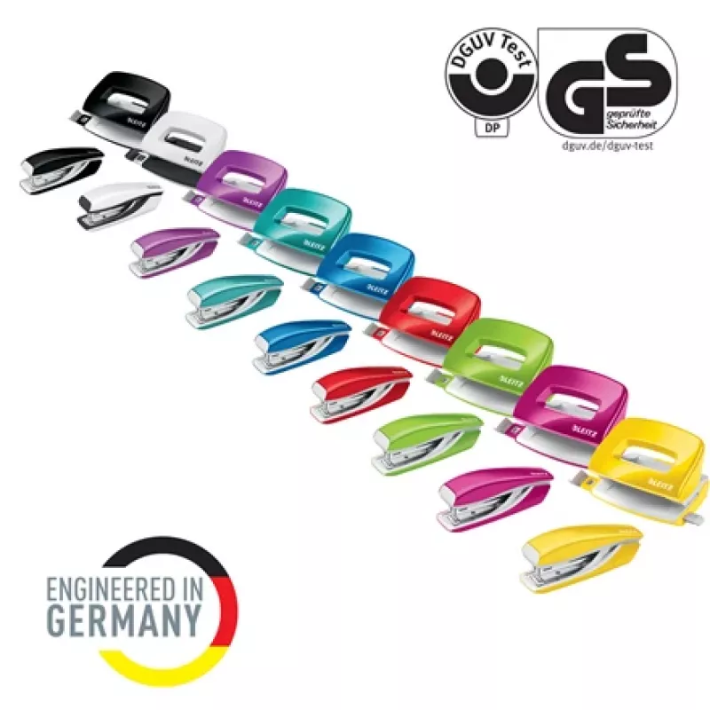 Leitz Set grapadora y perforadora Mini WOW, 10 hojas, rojo, P2, metal, 80 g/m², 3,5 cm
