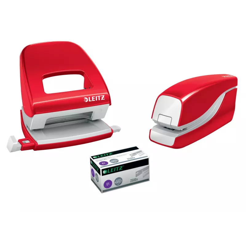 Leitz Grapadora a pilas WOW 5566, 10 hojas, clinch estándar, 1 cm, plástico, rojo, pila
