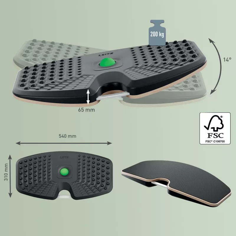 Leitz Balance Board Ergo Active, balance board, gris oscuro, 200 kg, -14 - 14°, 540 mm, 310 mm