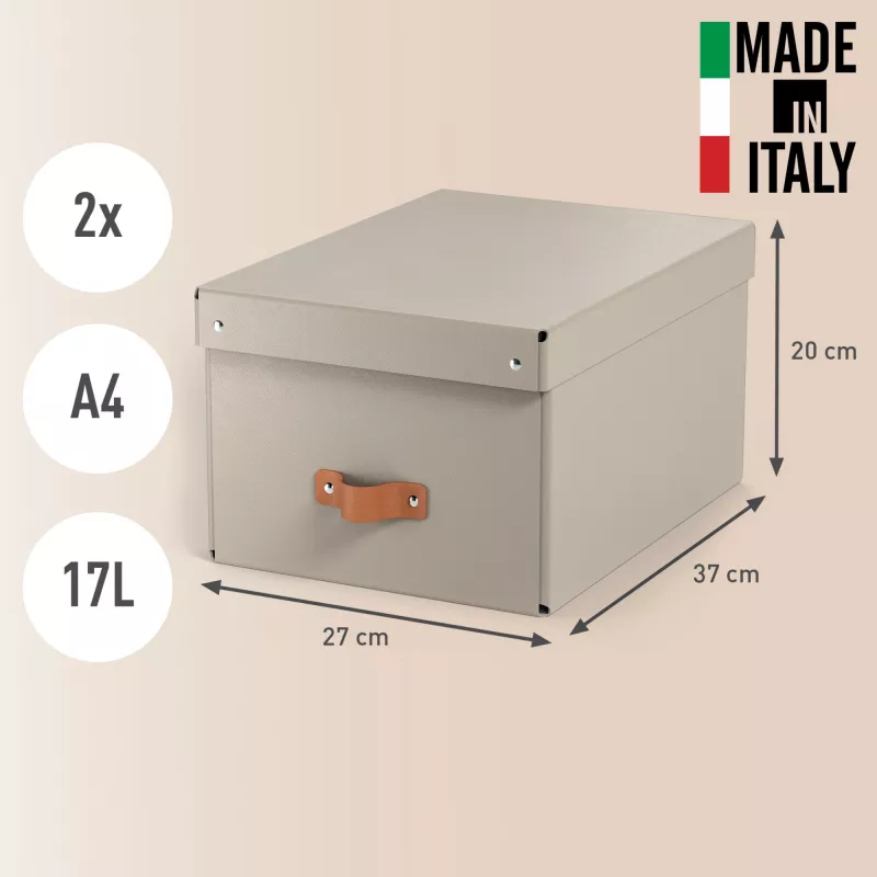 Leitz Caja de almacenamiento con tapa Puro, mediana, 17 l, cartón 100 % reciclado, pack de 2