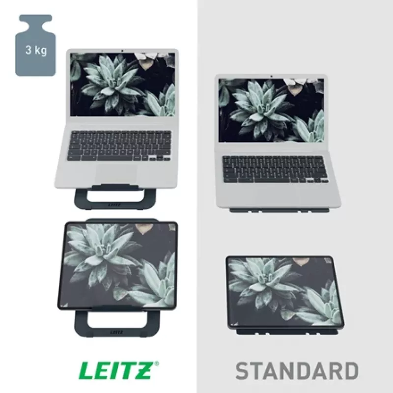 Leitz Soporte para portátil ajustable en altura Ergo Aluminium Ultra-Flat, brazo para portátil y tablet, gris oscuro, aluminio, 25,4 cm (10 inch), 43,2 cm (17 inch), 25,4 cm (10 inch)
