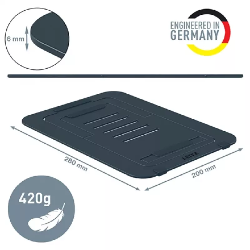 Leitz Soporte para portátil ajustable en altura Ergo Aluminium Ultra-Flat, brazo para portátil y tablet, gris oscuro, aluminio, 25,4 cm (10 inch), 43,2 cm (17 inch), 25,4 cm (10 inch)
