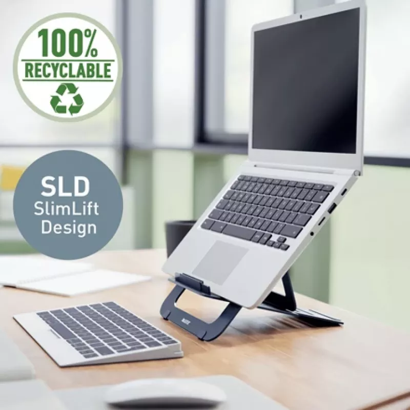 Leitz Soporte para portátil ajustable en altura Ergo Aluminium Ultra-Flat, brazo para portátil y tablet, gris oscuro, aluminio, 25,4 cm (10 inch), 43,2 cm (17 inch), 25,4 cm (10 inch)