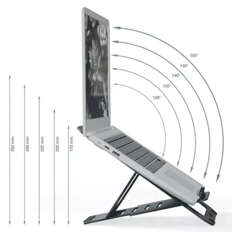 Leitz Soporte para portátil ajustable en altura Ergo Aluminium Ultra-Flat, brazo para portátil y tablet, gris oscuro, aluminio, 25,4 cm (10 inch), 43,2 cm (17 inch), 25,4 cm (10 inch)