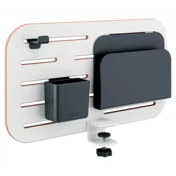Leitz Organizador de escritorio con panel perforado Ergo Small, 42x25 cm, MDF, plástico reciclado, caucho, blanco, montaje con abrazadera, Letter, papel, imagen, 450 x 61 x 330 mm, 450 mm