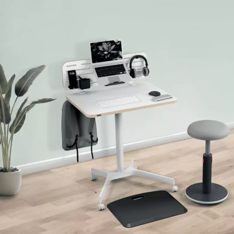 Leitz Organizador de escritorio con panel perforado Ergo Small, 42x25 cm, MDF, plástico reciclado, caucho, blanco, montaje con abrazadera, Letter, papel, imagen, 450 x 61 x 330 mm, 450 mm