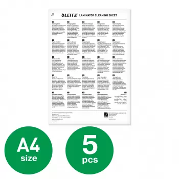 Leitz Hojas de limpieza para plastificadora Premium A3/A4, pack de 5, 210 mm, 297 mm, 5 uds.