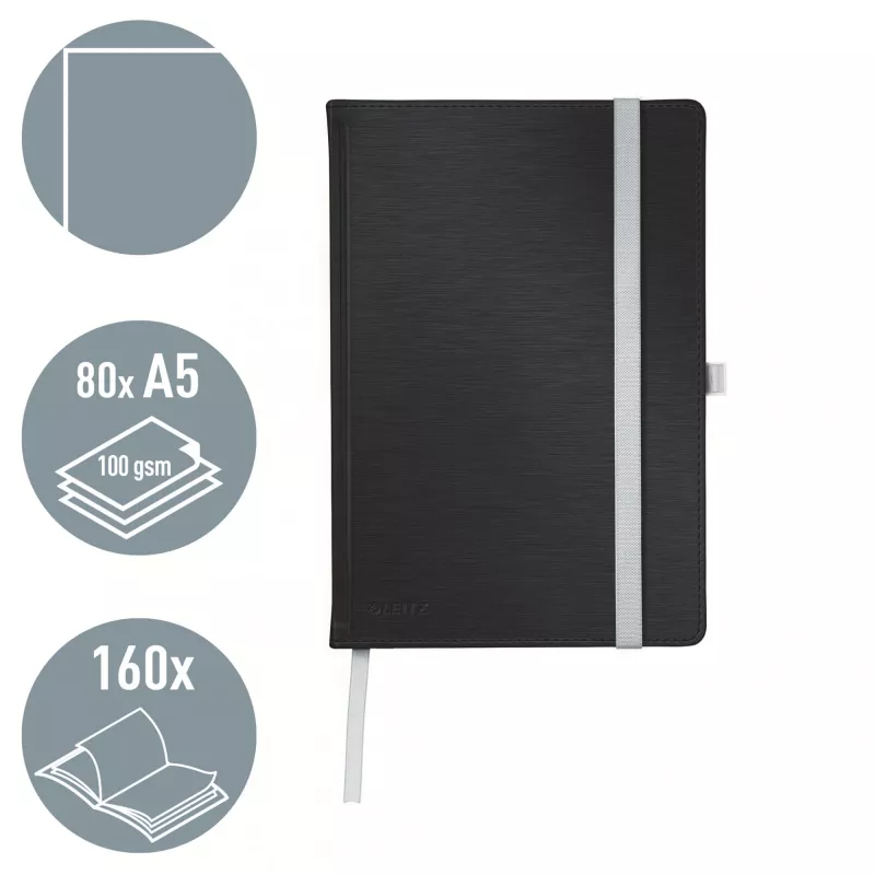 Leitz Style cuaderno A5 liso con tapa dura, monocromático, negro, A5, 80 hojas, 100 g/m², tapa dura