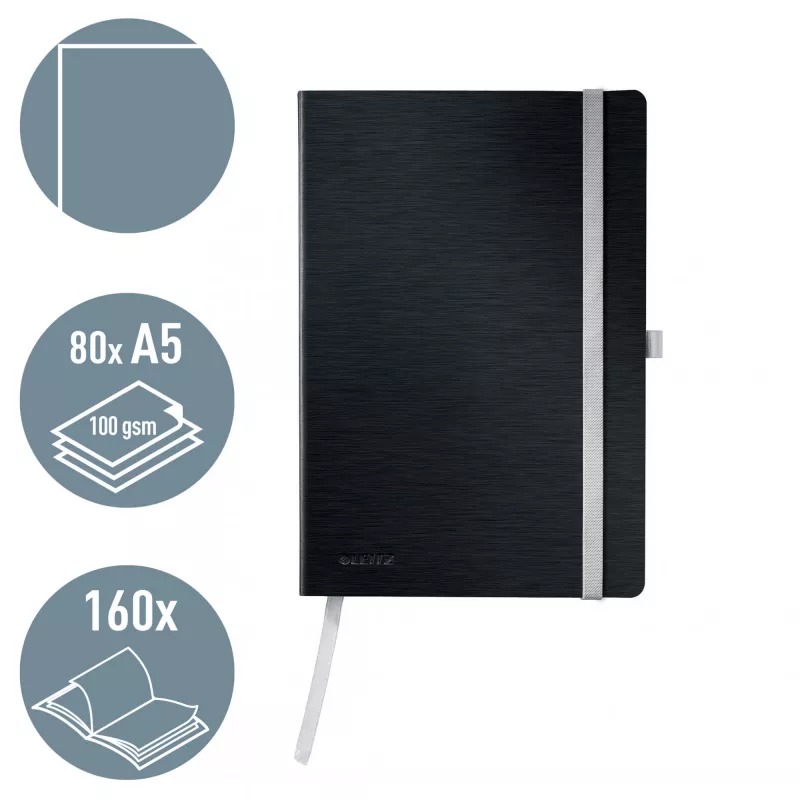 Leitz Style cuaderno A5 liso con tapa blanda, monocromático, negro, A5, 80 hojas, 100 g/m², tapa blanda