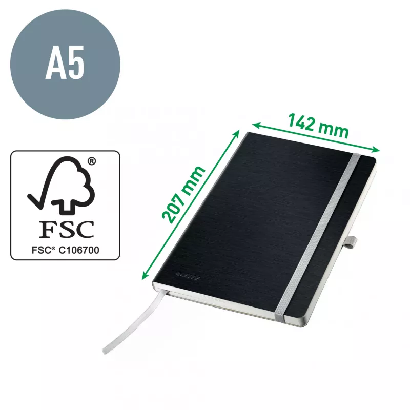 Leitz Style cuaderno A5 liso con tapa blanda, monocromático, negro, A5, 80 hojas, 100 g/m², tapa blanda