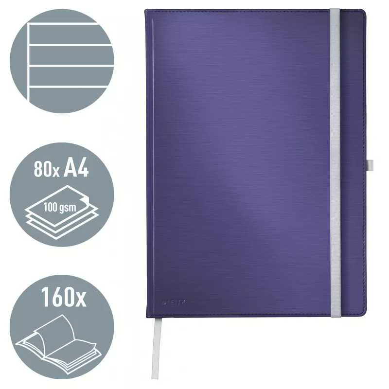 Leitz Style cuaderno A4 rayado con tapa dura, monocromático, azul, A4, 80 hojas, 100 g/m², papel rayado