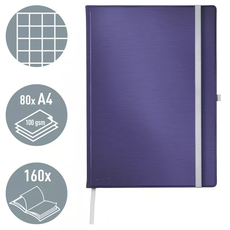 Leitz Style cuaderno A4 cuadriculado con tapa dura, monocromático, azul, A4, 80 hojas, 100 g/m², papel cuadriculado