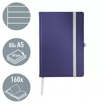 Leitz Style cuaderno A5 rayado con tapa dura, monocromático, azul, A5, 80 hojas, 100 g/m², papel rayado