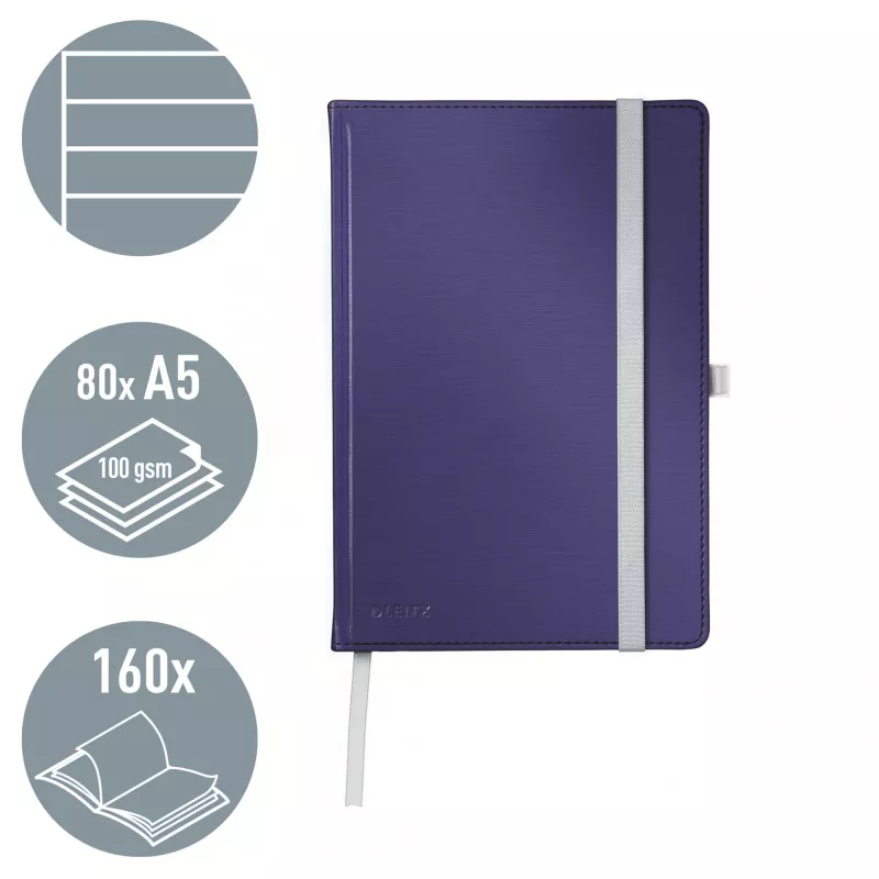 Leitz Style cuaderno A5 rayado con tapa dura, monocromático, azul, A5, 80 hojas, 100 g/m², papel rayado