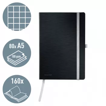Leitz Style cuaderno A5 cuadriculado con tapa blanda, monocromático, negro, A5, 80 hojas, 100 g/m², papel cuadriculado