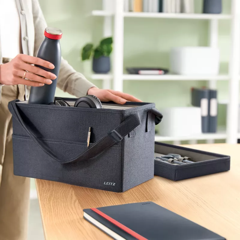 Leitz Fabric bolsa de trabajo compacta Hot Desking con tapa, bolsa de almacenamiento, gris, rectangular, tela, monocromático, adulto