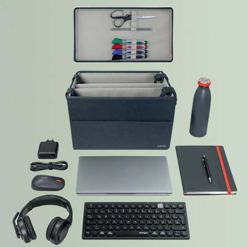 Leitz Fabric bolsa de trabajo compacta Hot Desking con tapa, bolsa de almacenamiento, gris, rectangular, tela, monocromático, adulto