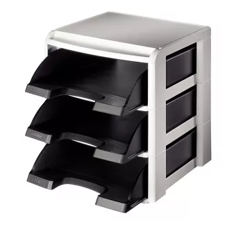 Leitz Bandeja de correspondencia Rack Plus 3 compartimentos, plástico, negro, A4, A4, 3 cajones, carta