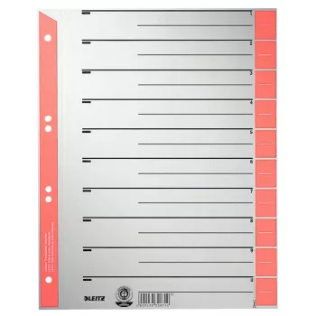 Leitz 16520025 Separadores de índice numéricos cartón gris, rojo