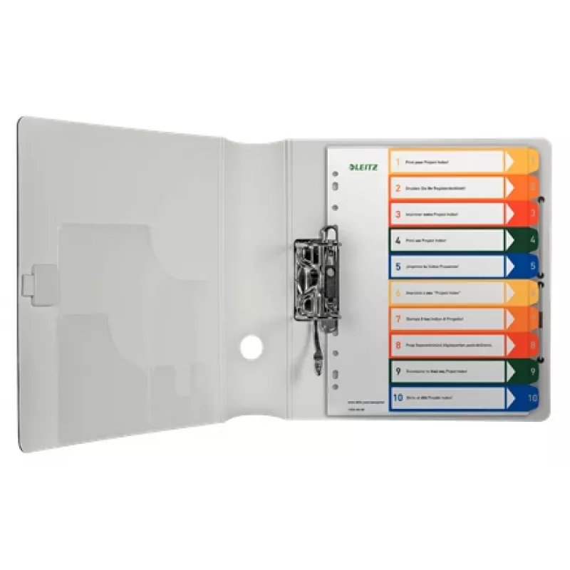 LEITZ índice de plástico, números, A4 extragrande, 1-10, imprimible para PC, transparente con pestañas de colores, PP, 10 partes (1293-00-00)
