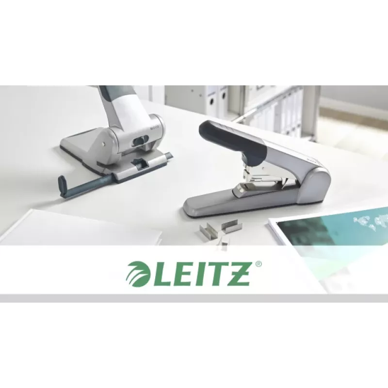 Grapadora de grapado plano Heavy Duty Leitz, 60 hojas, gris, gris claro, grapado estándar, 25/10, 6 cm, 110 grapas