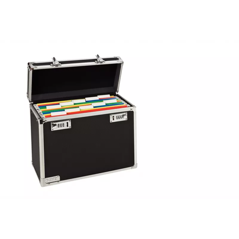 Maletín portadocumentos móvil Leitz con cierre A4, negro, cromo, plástico, candado de combinación, 15 L, 366 mm, 165 mm