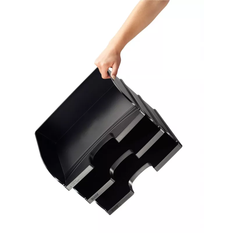 Leitz Plus bandeja de documentos horizontal jumbo, plástico, negra, sobre, carta, notas, papel, 350 x 103 x 273 mm, 363 x 273 x 103 mm, 400 g