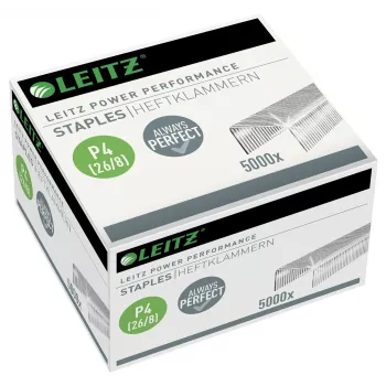 Leitz grapas Power Performance P4 26/8 caja con 5000 uds., paquete de grapas, 26/8, 8 mm, 100 grapas, fijación, 26/8