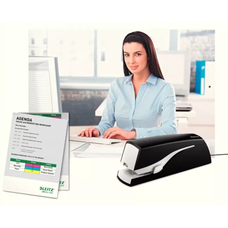 Leitz grapadora eléctrica 5533 NeXXt clinch plano 20 hojas, 20 hojas, 200 grapas, 2 cm, 1 cm, plástico, negro, blanco