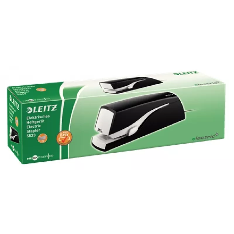 Leitz grapadora eléctrica 5533 NeXXt clinch plano 20 hojas, 20 hojas, 200 grapas, 2 cm, 1 cm, plástico, negro, blanco