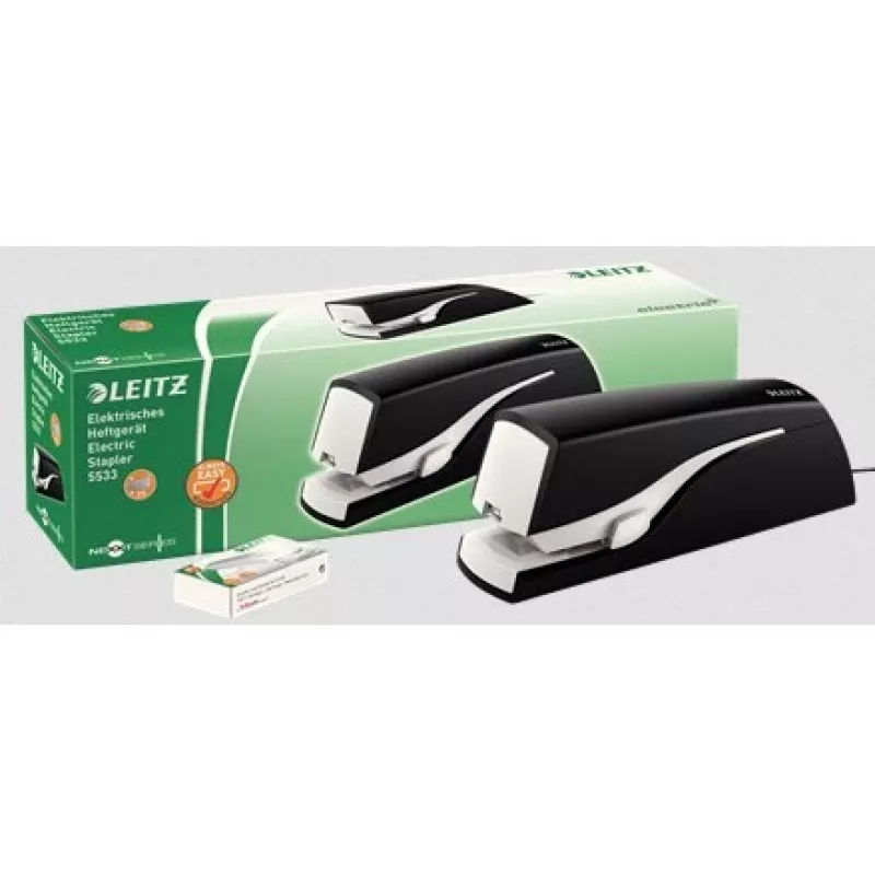 Leitz grapadora eléctrica 5533 NeXXt clinch plano 20 hojas, 20 hojas, 200 grapas, 2 cm, 1 cm, plástico, negro, blanco