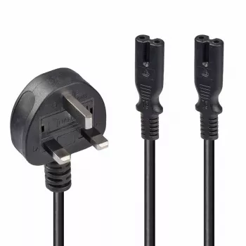 Lindy 2,5 m cable alargador con conector UK tipo G a 2x IEC C7, negro