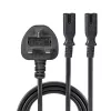 Lindy 2,5 m cable alargador con conector UK tipo G a 2x IEC C7, negro