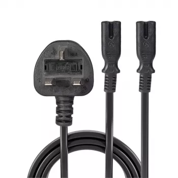 Lindy 2,5 m cable alargador con conector UK tipo G a 2x IEC C7, negro